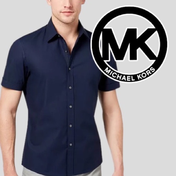 NWT DARK BLUE Solid Stretch Shirt - Picture 1 of 6